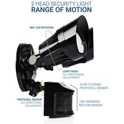 Hyperikon LED Security Light with Motion Sensor, 2 Head Dusk to Dawn, 20 Watts, UL Listed, Black