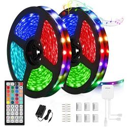 Strip Lights for Bedroom,JUOYOU 32.8Ft RGB LED Strip Lights with Remote, 5050 300LEDs Flexible LED Tape Light Kit with 44 Key RF 12V Power Supply for Room, Kitchen,DIY Decoration