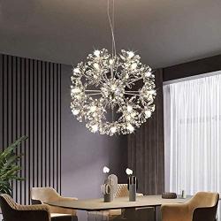 KFDQ Modern Dandelion Chandelier Lighting Crystal Rivet Ceiling Lamp Firework Starburst Hanging Pendant Light Dining Room Living Room Bedroom,Silver,18-Light