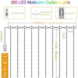 Curtain Lights,Star String Twinkle Fairy String Lights for Bedroom, 8 Modes Waterproof 9.8 X 9.2ft 280 LED Christmas Wall Decor Hanging Lights with Remote Control ,Wedding Garden Indoor