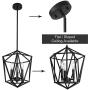VINLUZ 3 Light Industrial Farmhouse Chandeliers Black Metal Geometric Lantern Pendant Lighting Adjustable Height, Candle-Style Hanging Light Fixtures Ceiling for Dining Room Kitchen Entryway Stairway