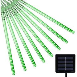 VMANOO LED Outdoor Lights 8 Tube Meteor Shower Rain Lights Solar Powered Icicle Raindrop Snow Falling Lights Cascading Lighting for Garden Outdoor Patio Holiday Party Halloween Decoration Green