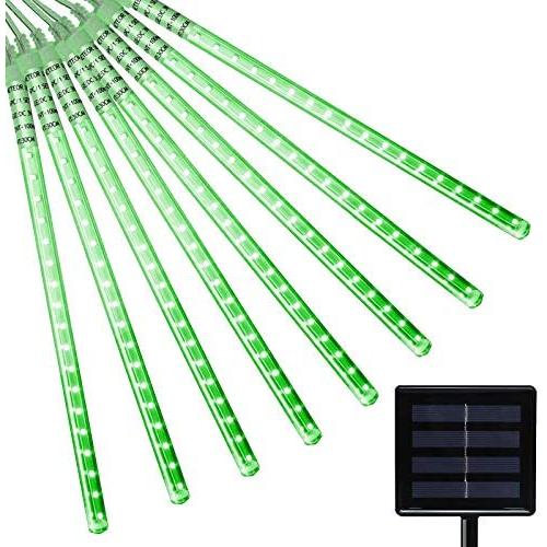 VMANOO LED Outdoor Lights 8 Tube Meteor Shower Rain Lights Solar Powered Icicle Raindrop Snow Falling Lights Cascading Lighting for Garden Outdoor Patio Holiday Party Halloween Decoration Green
