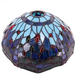 Tiffany Lamp Shade Replacement Only W12H6 Inch Blue Stained Glass Dragonfly Lampshade Center Circle Hole 42MM for Floor Arch Lamp Torchiere Lamp Ceiling Fixture Pendant Light S004 WERFACTORY Study