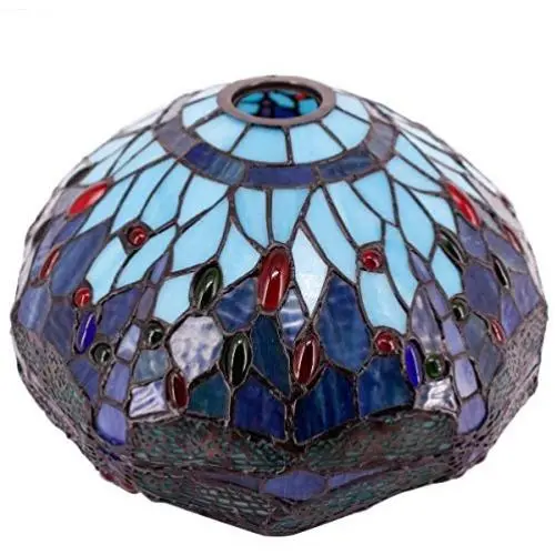 Tiffany Lamp Shade Replacement Only W12H6 Inch Blue Stained Glass Dragonfly Lampshade Center Circle Hole 42MM for Floor Arch Lamp Torchiere Lamp Ceiling Fixture Pendant Light S004 WERFACTORY Study