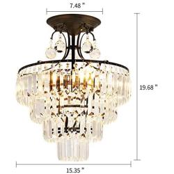 Black Crystal Chandelier Semi Flush Mount Ceiling Light Fixture 5 -Lights for Living Room Breakfast Room Dining Room Bedroom