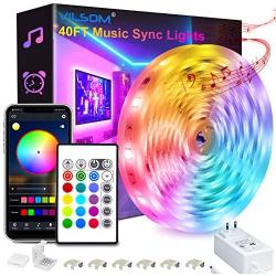 40 Feet Led Strip Lights, ViLSOM Smart APP Control with Remote Music Sync Led Lights for Bedroom, Room, Ceiling, Party, Home Decoration with SMD 5050LED 16 Million Colors RGB Light Strip Bias Lighting