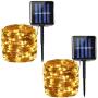 Solar String Lights Outdoor, 100-LED Waterproof Copper Wire Solar Powered String Lights, Decorative Fairy Lights for Outdoor/Indoor, Christmas, Patio, Garden, Wedding, Party (Warm White, 2 Pack)