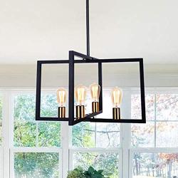 OYIPRO Modern Dining Room Pendant Light, 4 Lights Industrial Kitchen Island Lighting Fixtures Hanging Ceiling Frame Brass Chandelier Farmhouse Black