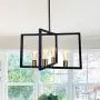 OYIPRO Modern Dining Room Pendant Light, 4 Lights Industrial Kitchen Island Lighting Fixtures Hanging Ceiling Frame Brass Chandelier Farmhouse Black