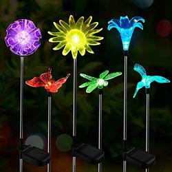 OxyLED Solar Garden Lights Outdoor, 6 Pack LED Figurine Stake Light, Color Changing Landscape Lighting, Flower Lights Solar Powered Waterproof for Patio Lawn Yard Pathway Halloween Christmas Decor