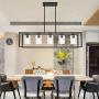 VINLUZ Modern Chandeliers Farmhouse Lighting 5 Lights Black with Clear Seedy Glass Shade Dining Room Light Fixtures Industrial Rustic Ceiling Hanging Pendant Lighting for Kitchen Island Foyer Bar