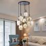SAM Vintage Kitchen Chandelier, 8-Lights Island Cognac Glass Cluster Pendant Chandelier Antique, Antique Black Finish Ceiling Lights for Dining Room, Cafe, Bar