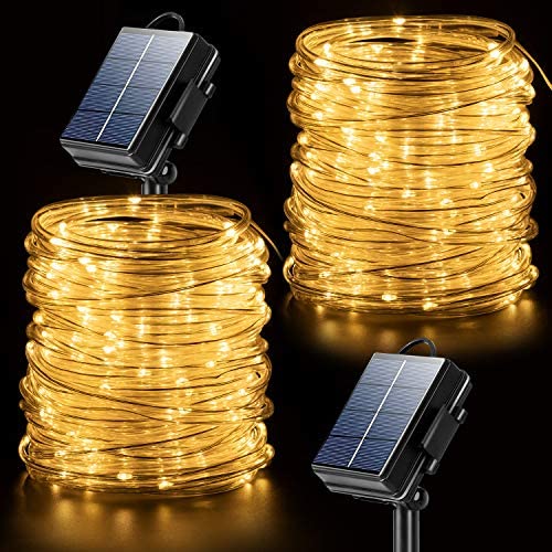 Solar Rope Lights Outdoor String Lights , 2 Pack 65.6ft 20M 200 LED Waterproof Solar Rope Tube for Garden, Fence, Yard, Party, Wedding,Christmas Tree Décor