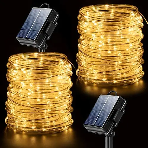 Solar Rope Lights Outdoor String Lights , 2 Pack 65.6ft 20M 200 LED Waterproof Solar Rope Tube for Garden, Fence, Yard, Party, Wedding,Christmas Tree Décor