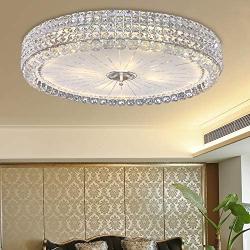 LITFAD Crystal Drum Flush Mount Lamp Contemporary Multi-Head Flush Mount Ceiling Light Modern Luxury LED Ceiling Lamp Chandelier in Chrome for Bedroom Dining Room Hotel Foyer Entry - 23.5'' W