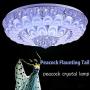 Panda Lighting Round K9 Crystal Ceiling Light LED Colorful Dimmable Light Remote Control Chandelier Peacock Feather Leaf Crystal Pendant Lamp for Dining Room Living Room Bedroom