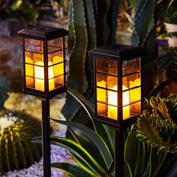 Garden Solar Lights Outdoor Decorative Flickering Candle Stake Lights Table Lantern for Yard, Lawn, Patio, Pathway (2Pack, Black)