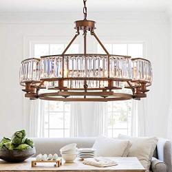 APBEAMLighting Luxury Round Crystal Chandelier Retro Pendant Lighting Hanging Ceiling Light Led Dimmable Fixture with Adjustable Chain for Living Room Dining Room Brown 31.5