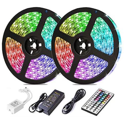 LED Strip Lights, Attuosun 32.8feet/10M RGB 300Leds SMD5050 Waterproof Flexible Rope Lights, Color Changing Self-Adhesive Led Strips Kit with 44Key IR Remote Controller and 12V Power Supply for Home