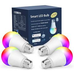 OHLUX Smart WiFi LED Light Bulbs Compatible with Alexa and Google Home (No Hub Required), RGBCW Multi-Color, Warm to Cool White Dimmable, 60W Equivalent, 7W E26 A19 Color Changing Bulb-4PACK