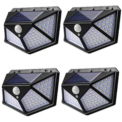 100 Led Solar Motion Sensor Lights Outdoor, Eicaus Wireless Weatherproof Solar Powered Lights for Steps Yard Garage Porch Patio, IP65 Waterproof with Wide Angle (4 Pack)