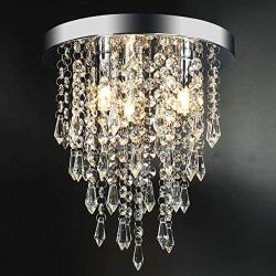 3 Lights Mini Crystal Flushmount Chandelier Fixture, Crystal Ceiling Lamp, H10.4'' X W9.8'', Elegant Modern Flush Mount Ceiling Light for Bedroom, Hallway, Bar, Living Room, Dining Room, Chrome(G9 Base)