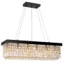 7PM W47'' x D10'' Modern Rain Drop Rectangle Clear K9 Crystal Chandelier Pendant Lamp Lighting Fixture 10 Lights Required for Dining Living Bedroom Room Black Finish