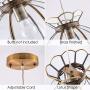 YIFI Deco Adjustable Pendant Light Brass Vintage Glass Lotus Flower Ceiling Pendant Light for Kitchen Island Dining Room Bedroom Living Room, Clear