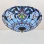 20 inch Tiffany Style Ceiling Light , E27 Retro Stained Glass Bowl Shade Flush Mount Ceiling Lamp , Metal Decoration Hallway Ceiling Lighting Fixtures for Living Room Bedroom Kitchen , Blue