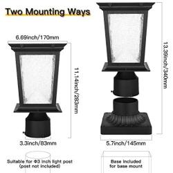 Solar Post Light Outdoor, Aluminum Exterior Motion Sensor Post Pole Lantern with 3 Inch Pier Mount Base, Daylight White 6500K Glass Post Cap Ligh