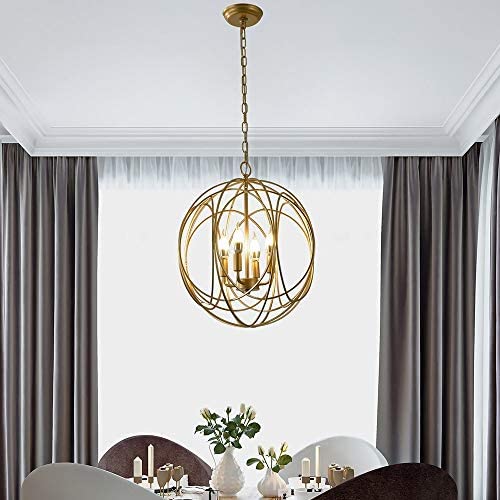 Lovedima Modern Chic Gold Sphere 3 Lights/4 Lights Iron Orb Chain Suspended Chandelier Pendant Light (4-Light) Lovedima Modern Chic Gold Sphere 3 Lights/4 Lights Iron Orb Chain Suspended Chandelier Pendant Light (4-Light)