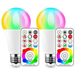 LED Color Changing Light Bulb, 120 Colors, 70 Watt Equivalent with Remote Control RGBW RGB Daylight and White – Timing Function - A19 E26 Edison Screw (2 Pack)