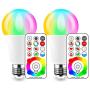 LED Color Changing Light Bulb, 120 Colors, 70 Watt Equivalent with Remote Control RGBW RGB Daylight and White – Timing Function - A19 E26 Edison Screw (2 Pack)
