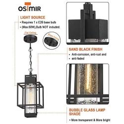 Osimir Outdoor Pendant Light Fixture, 1 Light Exterior Hanging Lantern Porch Light, 14'' Outside Lighting for House in Black Finish with Bubble Glass Lamp Shade 2375/1HL