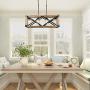 Farmhouse Kitchen Island Lighting, 4-Light Wood Hanging Light Fixture, Rectangular Chandelier for Dining Rooms, 27.5”L x 10”H