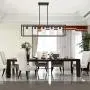 VINLUZ Farmhouse Chandeliers Rectangle Black 5 Light Dining Room Lighting Fixtures Hanging, Kitchen Island Cage Pendant Lights Contemporary Modern Ceiling Light with Glass Shade Adjustable Rods