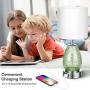 Touch Control Table Lamp, 3 Way Dimmable Nightstand Lamp with 2 USB Charging Ports, Green Glass, Silver Base, Fabric Shade Desk Reading Light for Bedroom Living Room, LED Bulb Included