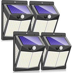 Claoner Solar Motion Sensor Lights, 140 LED/3 Modes Wireless Solar Lights Outdoor IP65 Waterproof Security Solar Wall Lights, 2400 Lumens for Front Door, Deck, Garden, Yard, Garage-4 Packs