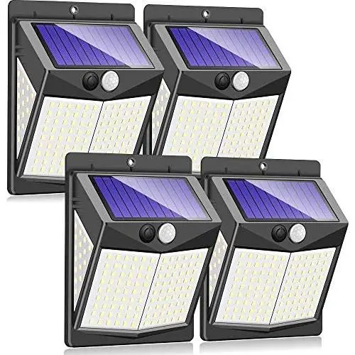 Claoner Solar Motion Sensor Lights, 140 LED/3 Modes Wireless Solar Lights Outdoor IP65 Waterproof Security Solar Wall Lights, 2400 Lumens for Front Door, Deck, Garden, Yard, Garage-4 Packs Claoner Solar Motion Sensor Lights, 140 LED/3 Modes Wireless Solar Lights Outdoor IP65 Waterproof Security Solar Wall Lights, 2400 Lumens for Front Door, Deck, Garden, Yard, Garage-4 Packs