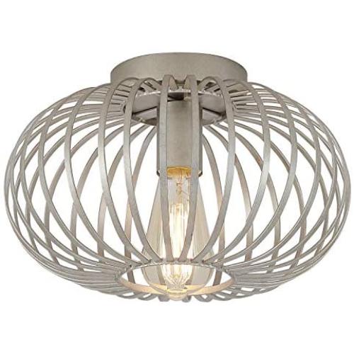 Modern Farmhouse Galvanized Flush Mount Ceiling Light Rustic Metal Cage Semi Flush Mount Light Fixture for Hallway Living Room Kitchen Entryway Bedroom