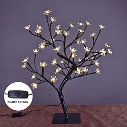 Lightshare 18 Inch Cherry Blossom Bonsai Tree, 48 LED Lights, 24V UL Listed Adapter Included, Metal Base, Warm White Lights, Ideal as Night Lights, Home Gift Idea