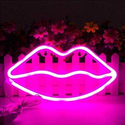 MorTime Lip Shaped Neon Signs, LED Neon Light for Party Supplies, Girls Room Decoration Accessory, Table Decoration, Children Kids Gifts