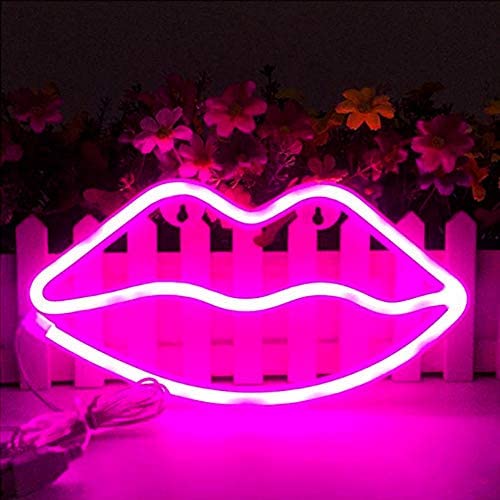 MorTime Lip Shaped Neon Signs, LED Neon Light for Party Supplies, Girls Room Decoration Accessory, Table Decoration, Children Kids Gifts