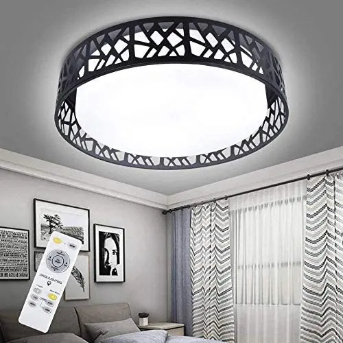 DLLT 35W Dimmable Ceiling Light Fixture, Modern Led Ceiling Light with Remote Control, Flush Mount Fixture Timing Lighting for Bedroom, Kitchen, Dining Room, Hallway, Office (3-Light Changeable) Black