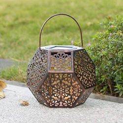 Solar Lantern Hanging Garden Outdoor Lights Metal Waterproof LED Table Lamp (Bronze)