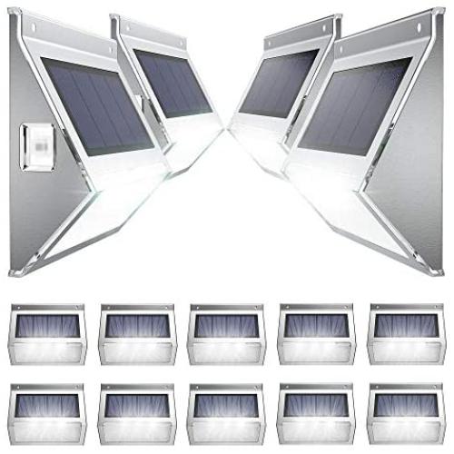 JACKYLED Upgrade Solar Step Lights 12 Pack Outdoor Deck Lights 3 LED Waterproof Stair Lights with Larger Solar Panel Outdoor Fence Light for Steps Stair Garden Fence Pathway Patio White Light