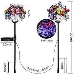 Doingart Outdoor Solar Garden Lights - 2 Pack Solar Powered Garden Stake Lights with 18 Butterflies and Copper String Lights, Multicolor