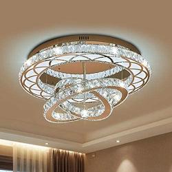 LITFAD Intriguing Multi Ring Crystal Ceiling Light Simple LED Living Room Flush Mount Spotlight Modern Luxury Chandelier Ceiling Lamp in Chrome for Bedroom Dining Room Hotel Entry - White Light