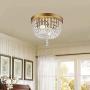 FERWVEW 2-Light D9.84'' H8.26'' Small Chandelier Brass Gold Flush Mount Crystal Ceiling Light Fixture，Modern Pendant Lighting Lamp for Bedroom Hallway Living Dining Room Bathroom Bar
